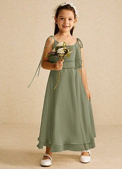 Azazie Temi Flower Girl Dresses Pistachio A-Line Spaghetti Strap Chiffon Dress image2