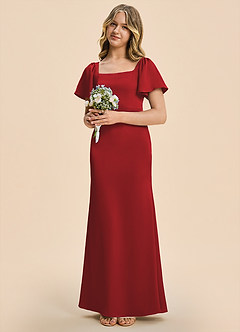 Azazie Chace Junior Pomegranate Sheath Stretch Satin Dress image3
