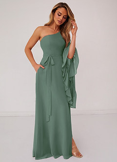 Barbie ♥ Azazie Bridesmaid Dresses Eucalyptus A-Line Long Sleeve Chiffon Dress image4