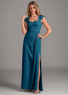 Azazie Laila Brudtärnklänningar Klänning av A-Linje i Stretch Satin Plisserad Bläckblå image3