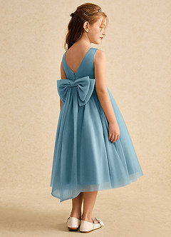 Azazie Winnie Flower Girl Dresses Moody Blue Ball-Gown Bow Tulle Dress image3