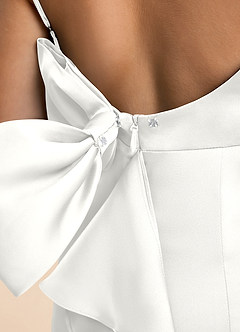 Azazie Lioren Junior Vestido Blanco de Satén Elástico de Corte Recto con Lazo image6