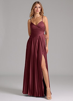 Azazie Vini Brautjungfernkleider A-Linie Plissee Stretch-Satin Kleid Merlot image4
