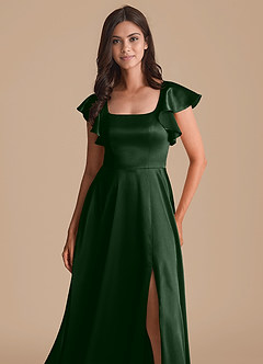 Azazie Bondi Bridesmaid Dresses Eucalyptus A-Line Bow Metallic Satin Dress image6