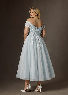 Azazie Rowe Hochzeitskleider A-Linie Schulterfrei Spitze Kleid Wolkig Blau image7