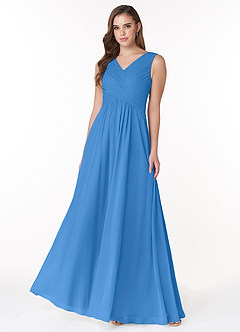 Azazie Flora Bridesmaid Dresses Blue Jay A-Line Pleated Chiffon Dress image1