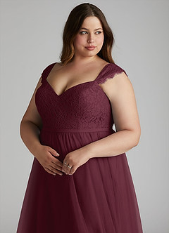 Azazie Luxi Bridesmaid Dresses Cabernet A-Line Pleated Tulle Dress image7