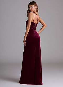 Azazie Eren Vestidos de damas de honor Vestido de Cabernet de terciopelo de Corte Recto con Hombro unilateral image5