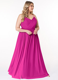 Azazie Cora Bridesmaid Dresses Fuchsia A-Line Pleated Chiffon Dress image9
