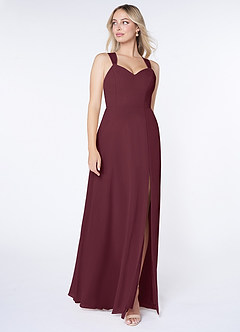 Azazie Jane Vestidos de damas de honor Vestido de Cabernet de Gasa de Corte en A con Cuello en V plisado image3