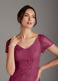 Azazie Lucilia Mother of the Bride Dresses Mulberry Sheath Lace Dress image5