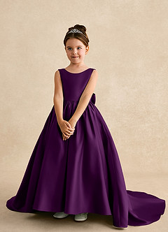 Azazie Mimia Robe Demoiselle D'honneur Fillette Robe Trapèze en Mat Satiné Arc Grain De Raisin image3