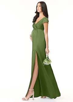 Azazie Allessia Maternity Bridesmaid Dresses A-Line Pleated Stretch Satin Floor-Length Dress image3