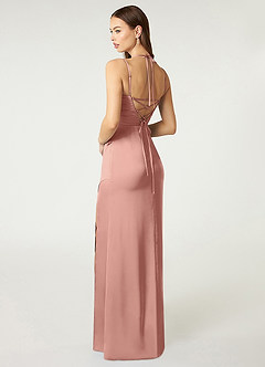 Azazie Desi Brautjungfernkleider Etui Halter Korsett Stretch-Satin Kleid Rosettenrosa image5