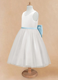 Azazie Seline vestidos de niña de las flores Vestido de Marfil Azul Cielo de Tul de Corte En A con Lazo image8