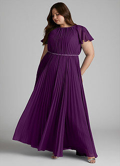 Azazie Kara Modest Bridesmaid Dresses A-Line Pleated Chiffon Floor-Length Dress image12