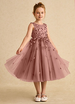 Azazie Lana vestidos de niña de las flores Vestido de Rosa De Cedro de Satin Mate de Corte En A con Sin mangas image5