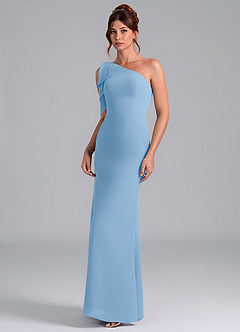 Azazie Rinna Bridesmaid Dresses Powder Blue Mermaid One Shoulder Chiffon Dress image3