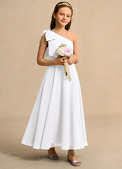 Azazie Guppy Junior Formal Flower Girl Dresses White A-Line One Shoulder Chiffon Dress image1