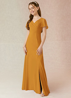 Azazie Induh Junior Butterscotch A-Line Ruched Chiffon Dress image1