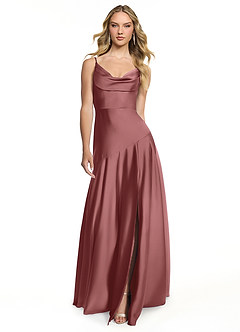 Azazie Kayla Bridesmaid Dresses Amethyst Sheath Side Slit Stretch Satin Dress image1