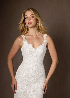 Azazie Poppy Abiti da Sposa Abito Sirena in Tulle Lustrini Bianco Diamante image11