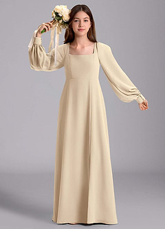 Azazie Bondi Junior Jurk van Chiffon met A-Lijn Blouson Champagne image5