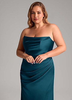 Azazie Leonis Bridesmaid Dresses Ink Blue Mermaid Pleated Stretch Satin Convertible Dress image10