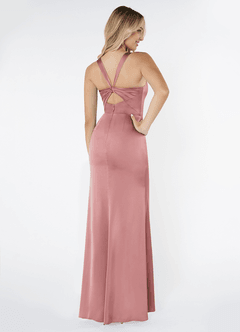Azazie Mero Bridesmaid Dresses Dusty Rose Sheath Pleated Stretch Satin Dress image3