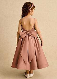 Azazie Babs Flower Girl Dresses Bronzer Ball-Gown Pleated Matte Satin Dress image6