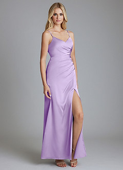 Azazie Azuree Vestidos de damas de honor Vestido de Lila de Satén Elástico de Corte en A con Plisado image3