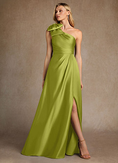 Azazie Easton Mother of the Bride Dresses Lemongrass A-Line One Shoulder Stretch Satin Dress image4