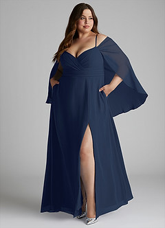 Azazie Cienna Bridesmaid Dresses Dark Navy A-Line Off the Shoulder Chiffon Dress image9