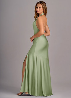 Azazie Lorena Bridesmaid Dresses Dusty Sage Mermaid Pleated Stretch Satin Dress image5