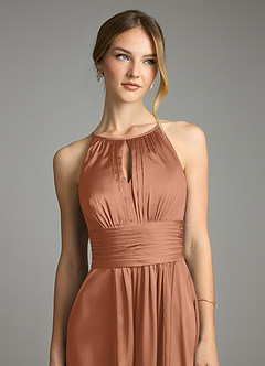 Azazie Bonnie Bridesmaid Dresses Bronzer A-Line Pleated Stretch Satin Dress image2