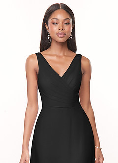 Azazie Nala Bridesmaid Dresses Black A-Line Pleated Chiffon Dress image4
