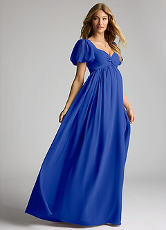 Azazie Madisynn Maternity Bridesmaid Dresses Bow Chiffon Floor-Length Dress image4