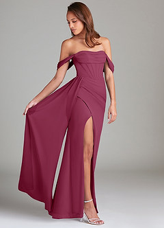 Azazie Amyra Bridesmaid Dresses Mulberry Sheath Off the Shoulder Chiffon Convertible Dress image3