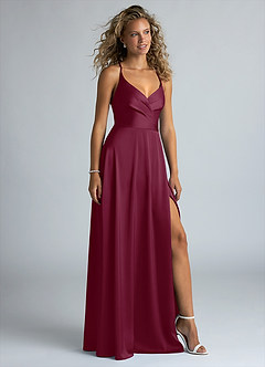 Azazie Davis Bridesmaid Dresses Mulberry A-Line Pleated Stretch Satin Dress image5