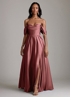 Azazie Loisa Abiti da Damigella Abito A-Line in Raso Elasticizzato a Spalla Scoperta Ametista image7