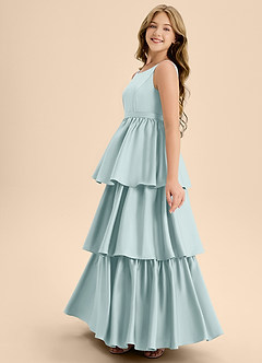 Azazie Meadowyn Junior Mist A-Line Bow Stretch Satin Dress image5