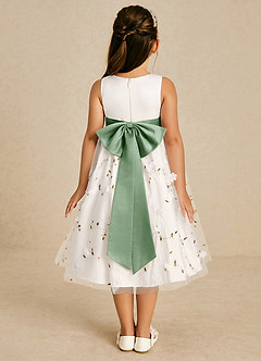 Azazie Pollie Flower Girl Dresses Ivory Matcha A-Line Bow Tulle Dress image2