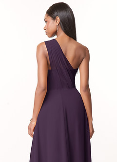Azazie Ashley Bridesmaid Dresses Plum A-Line Ruched Chiffon Dress image3