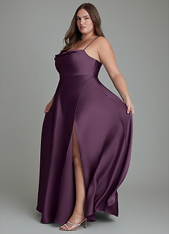 Azazie Elle Bridesmaid Dresses Plum A-Line Pleated Stretch Satin Dress image14