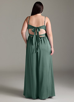 Azazie Zeya Bridesmaid Dresses Eucalyptus A-Line Pleated Stretch Satin Dress image10