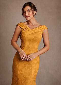 Azazie Aberdeen Kleider für die Brautmutter Etui Plissee Blumen-Burnout Kleid Butterscotch image5