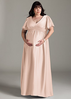 Azazie Verna Maternity Bridesmaid Dresses A-Line Ruched Stretch Satin Floor-Length Dress image13