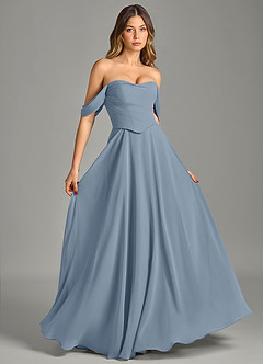 Azazie Chelsey Vestidos de damas de honor Vestido de Azul Polvoriento de Gasa de Corte en A Convertible con Vestidos sin tirantes image5