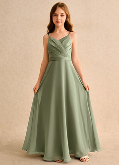 Azazie Umina Junior Formal Flower Girl Dresses Pistachio A-Line Pleated Matte Satin Dress image4