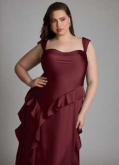 Azazie Sloane Bridesmaid Dresses Cabernet A-Line Sweetheart Neckline Stretch Satin Dress image15